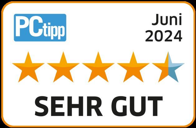 Label mit PCtipp Bewertung von 4.5 von 5 Sternen als sehr gut vom Juni 2024