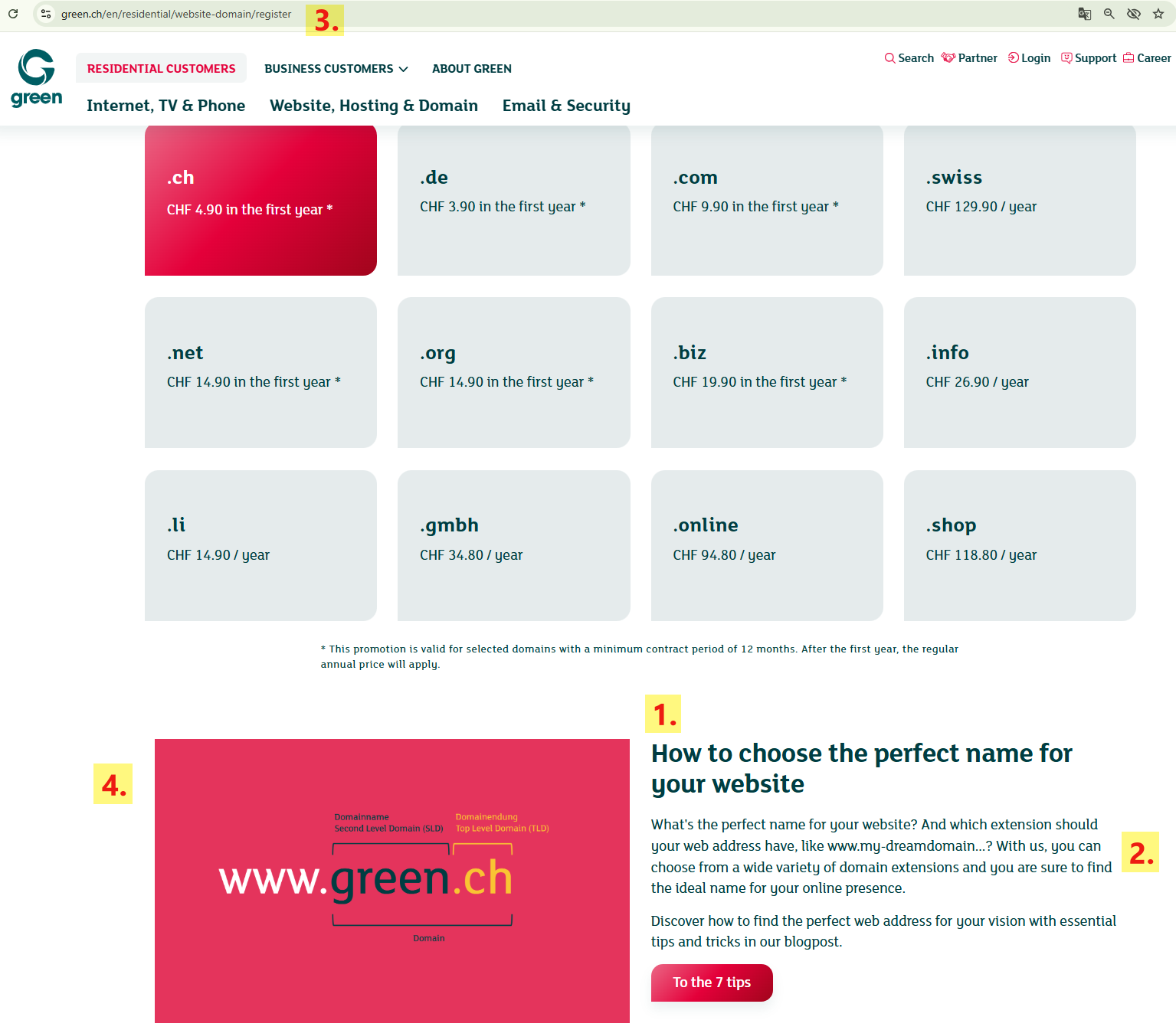 Screenshot of a Green website with explanation of terminology from heading to alt tag of an image