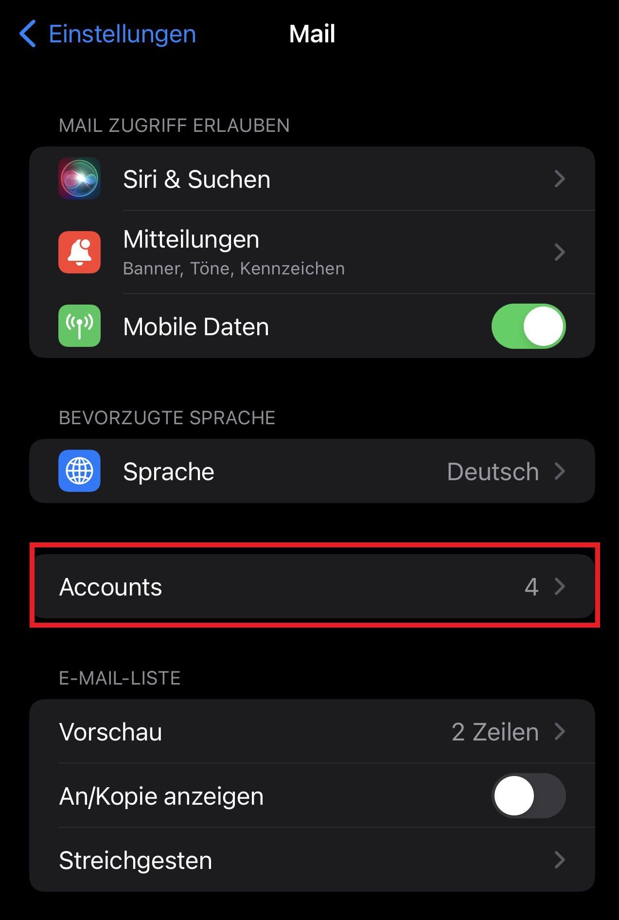 iOS Einstellungen