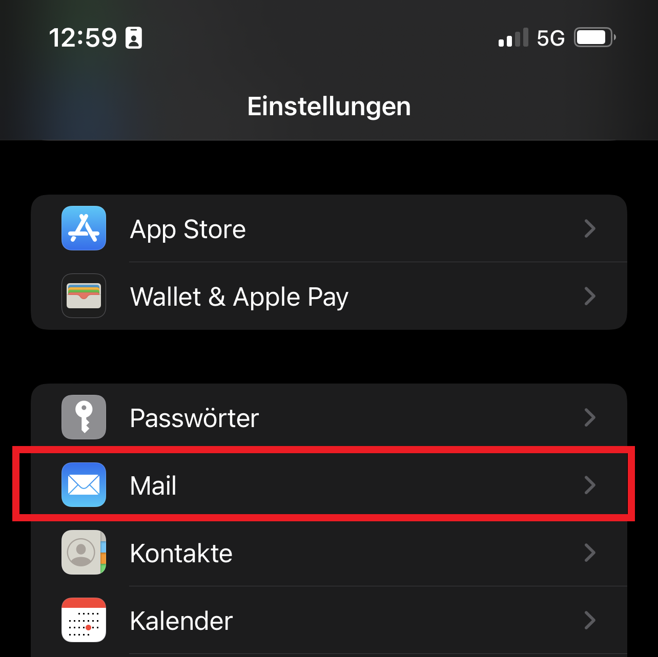 Apple iOS - Einstellungen Menü