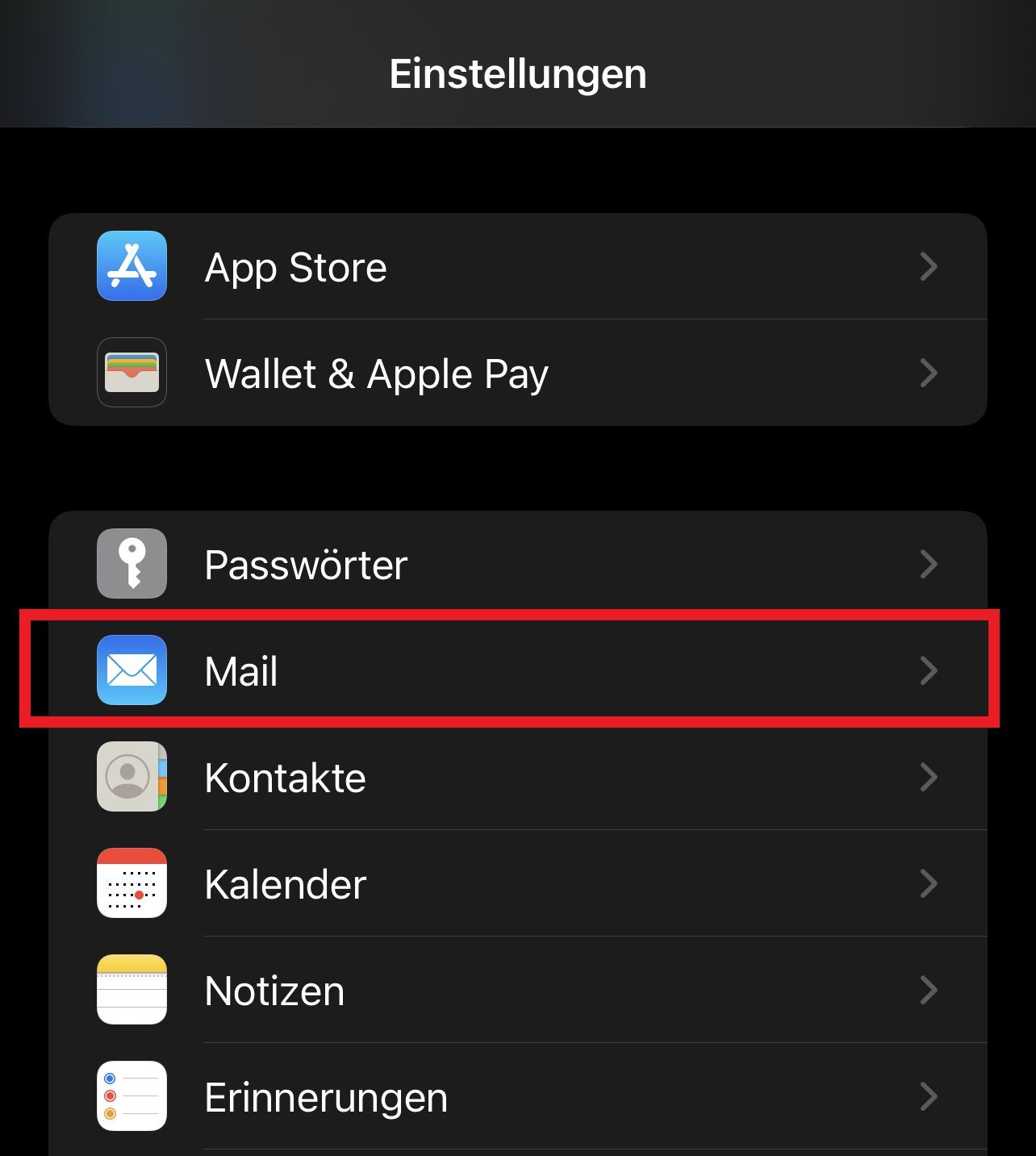 iOS Einstellungen