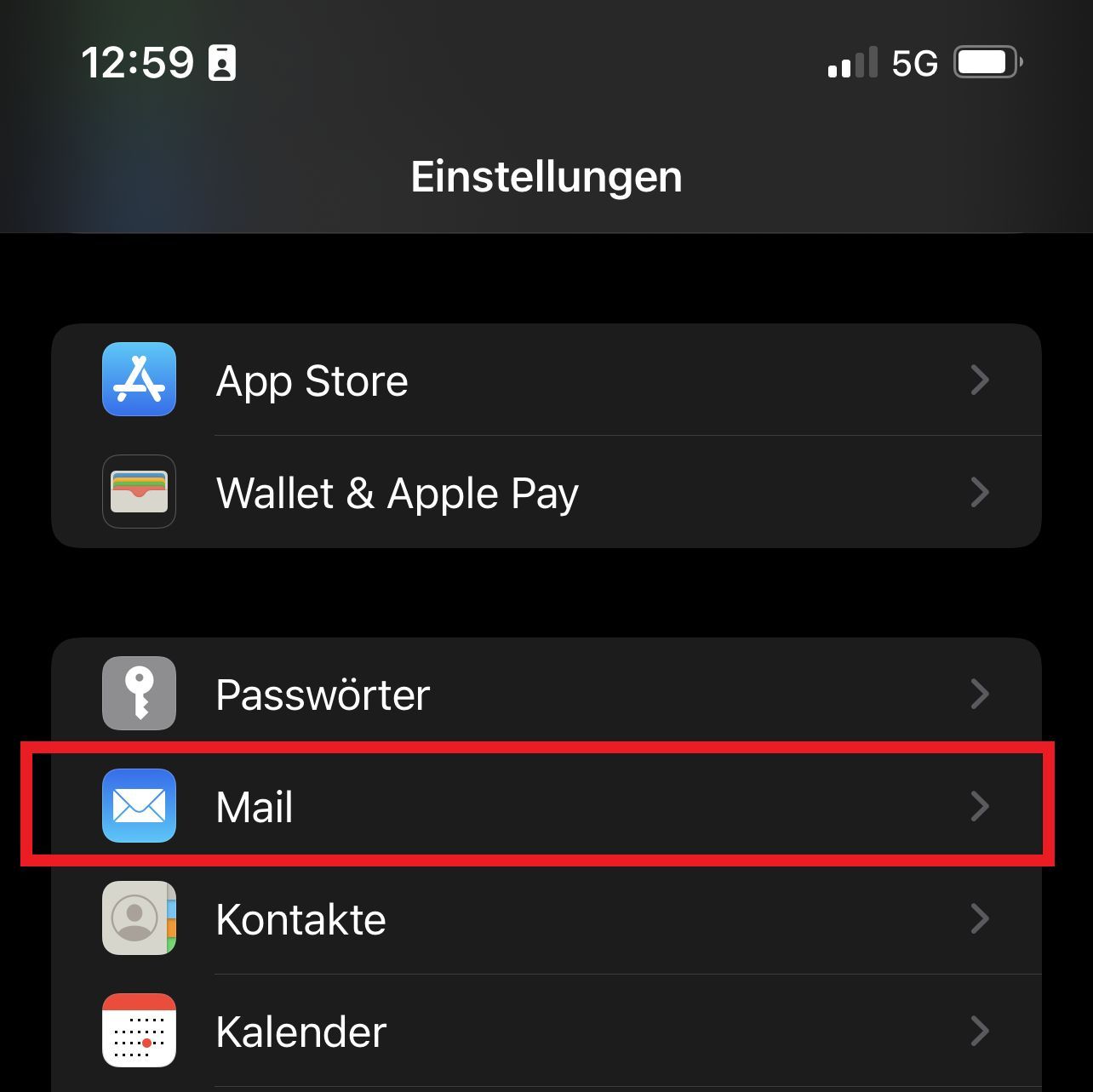 Apple iOS - Einstellungen Menü