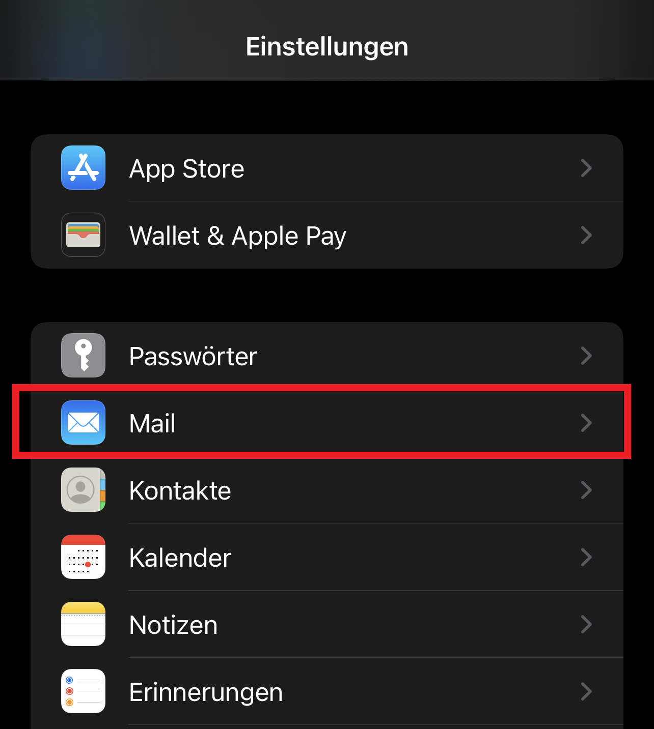 iOS Einstellungen