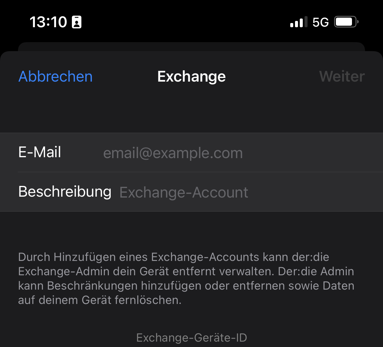 Microsoft Exchange - Daten eintragen