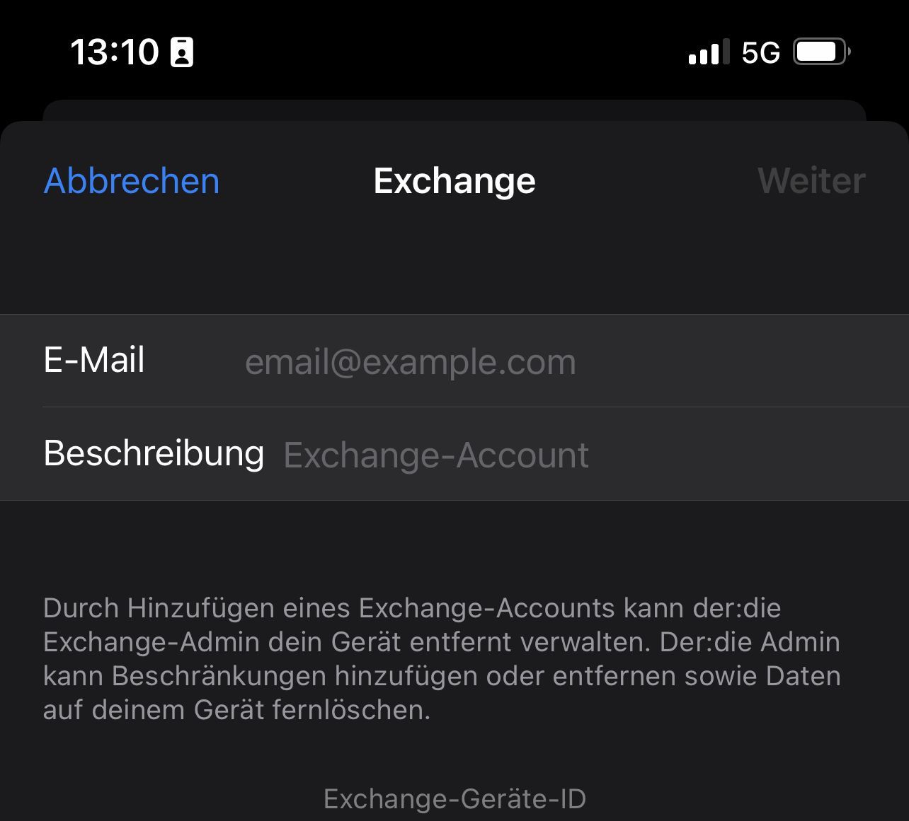 Microsoft Exchange - Daten eintragen