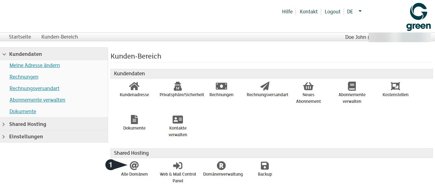 Menüpunkt Alle Domains auswählen