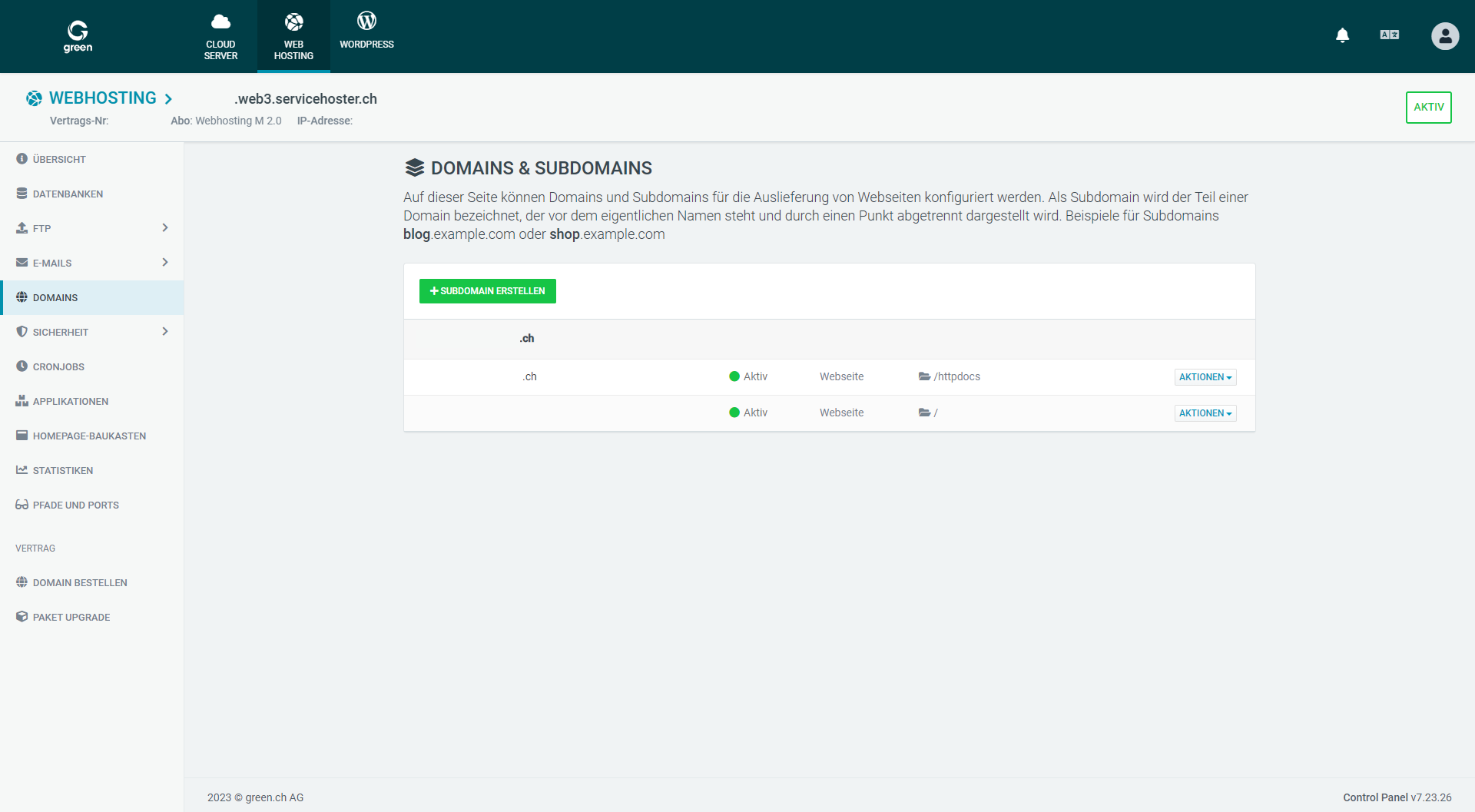 [Translate to Englisch:] Web & Mail Control Panel - Domains