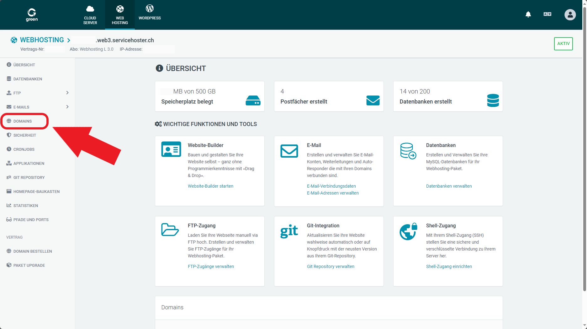 Web & Mail Control Panel - Domains