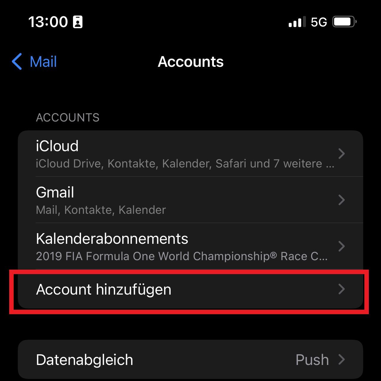 Apple iOS - Einstellungen - Mail - Accounts - Account hinzufügen