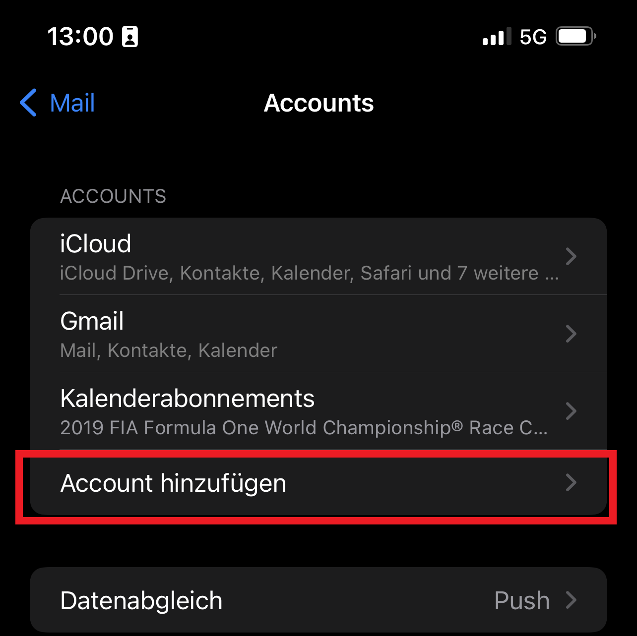 Apple iOS - Einstellungen - Mail - Accounts - Account hinzufügen