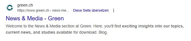 Screenshot of an organic search result with title tag and meta description