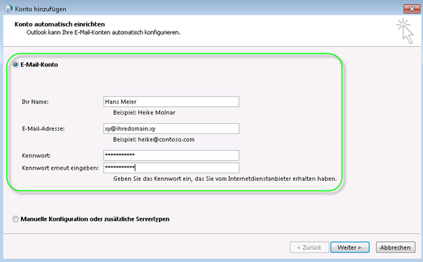 Konto hinzufügen / E-Mailkonto