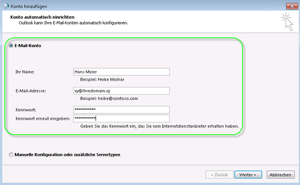 Konto hinzufügen / E-Mailkonto