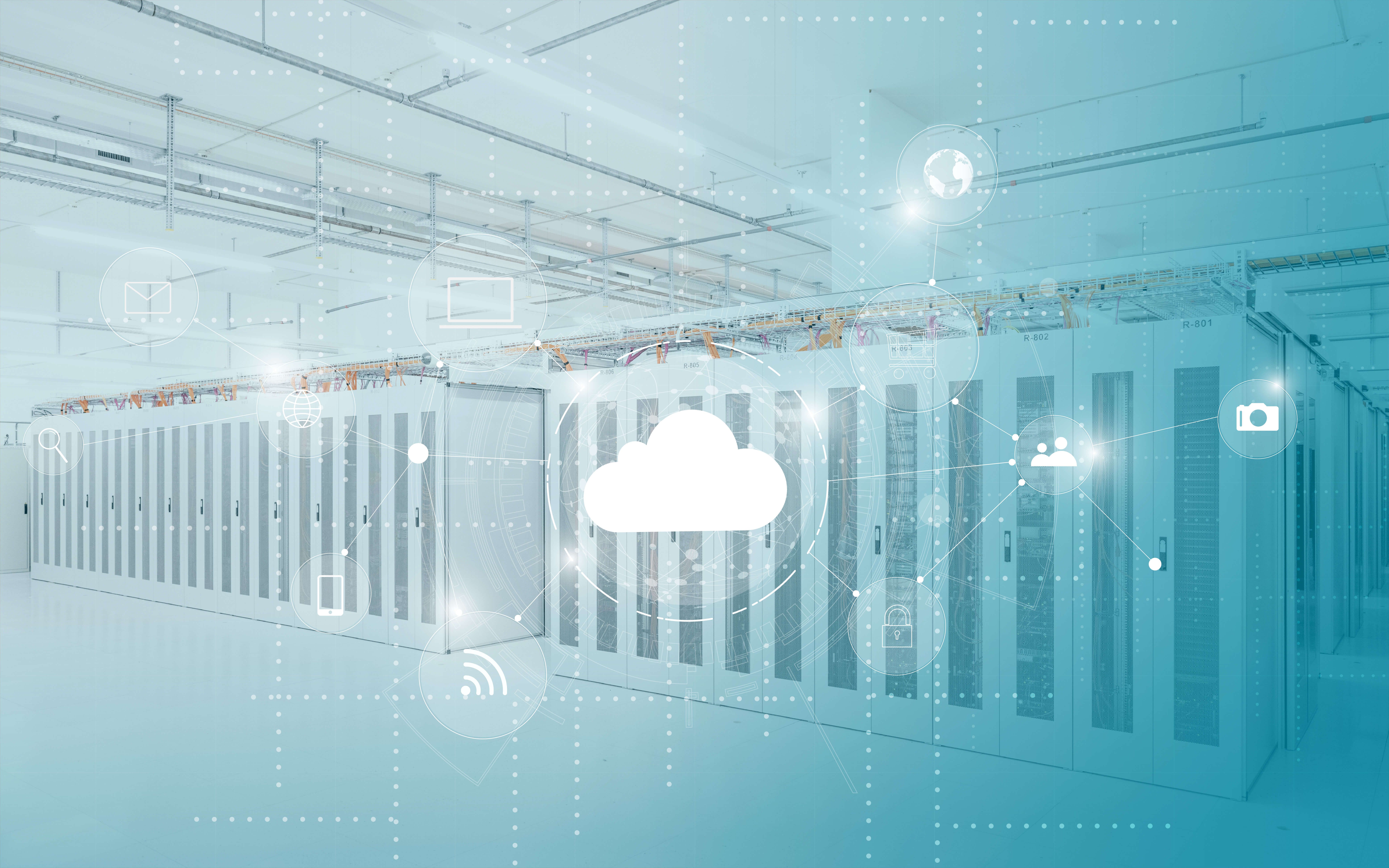 Green Datacenter Serverraum mit Cloud Visualisierung