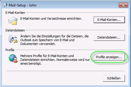 Mail-Setup Profile anzeigen