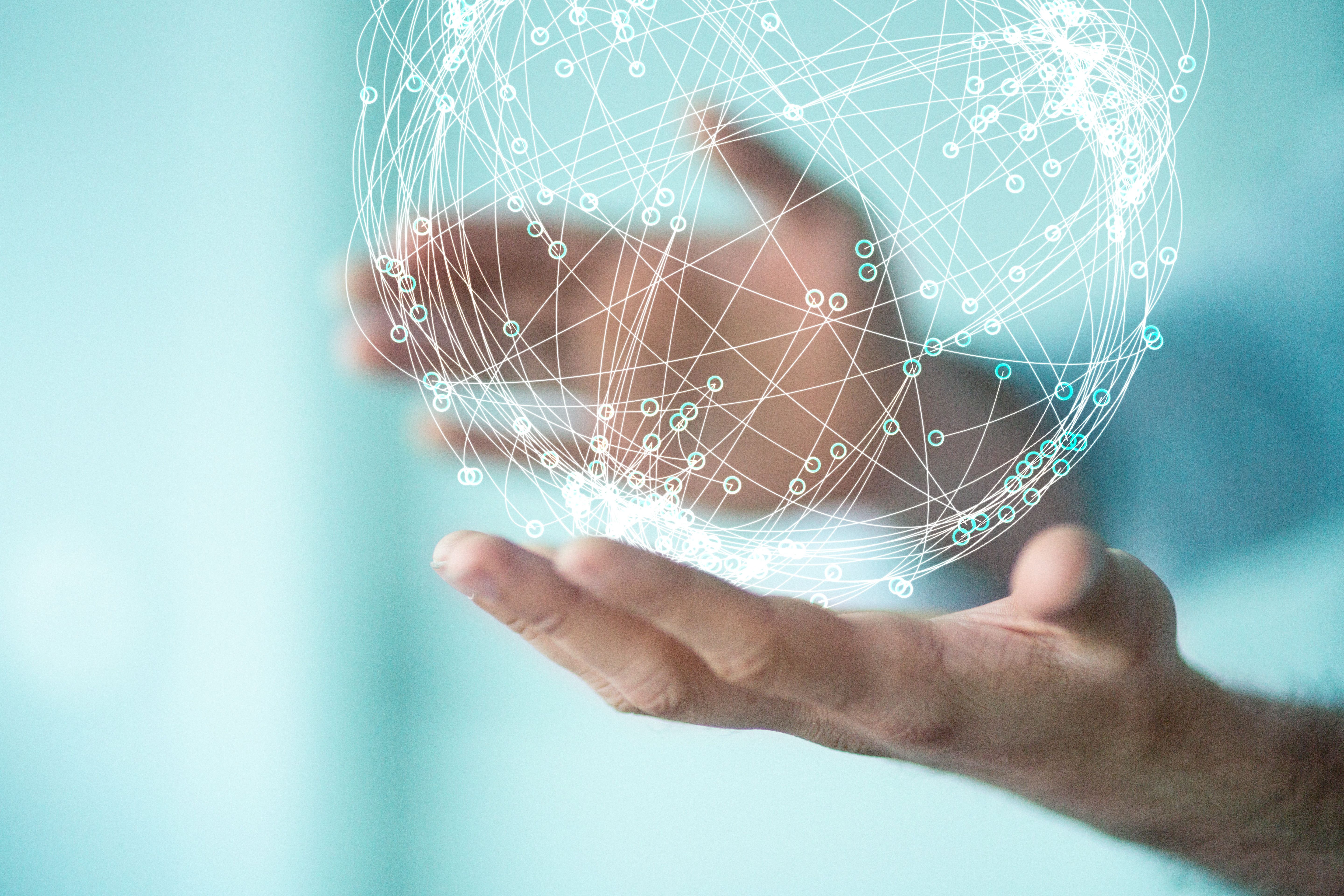 Hands are holding connected world