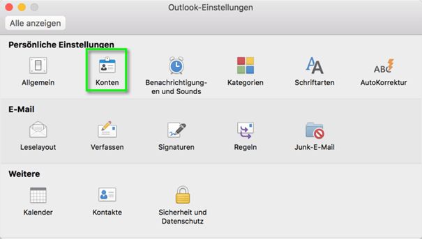 Outlook-Einstellungen Konten