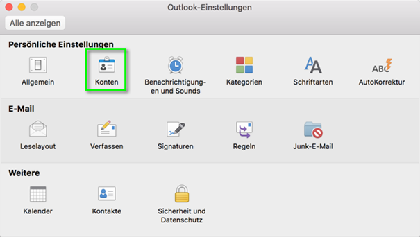 Outlook-Einstellungen Konten