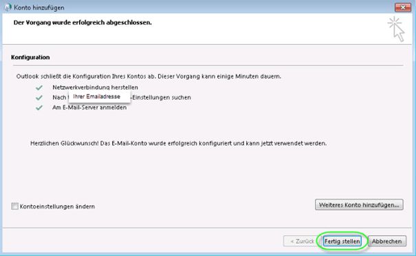 Konto hinzufügen / Fertigstellen