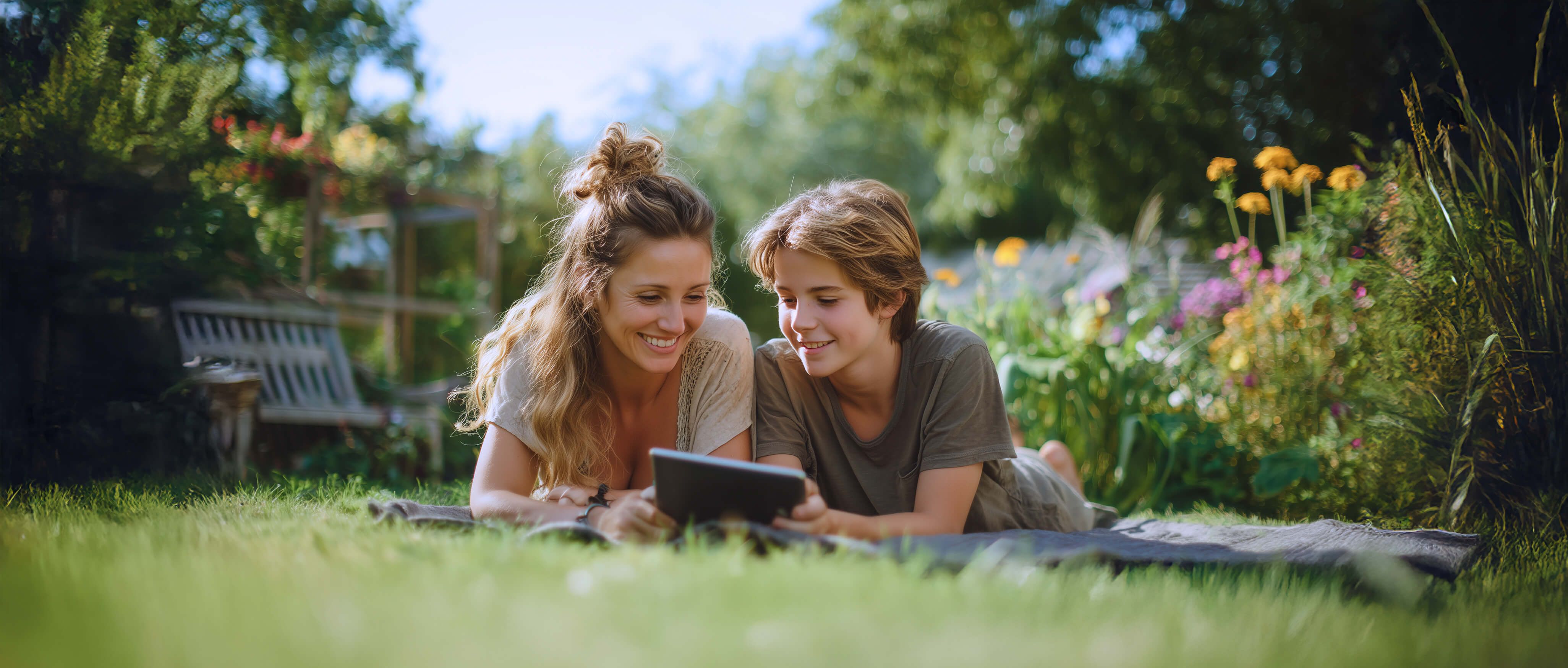 Personen freuen sich über schnelles WLAN-Internet im Garten
