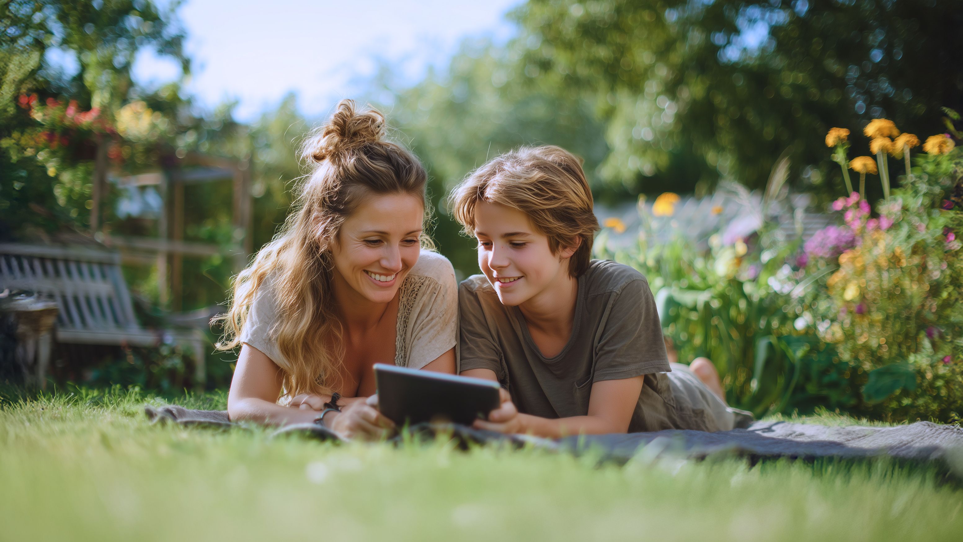 Personen freuen sich über schnelles WLAN-Internet im Garten