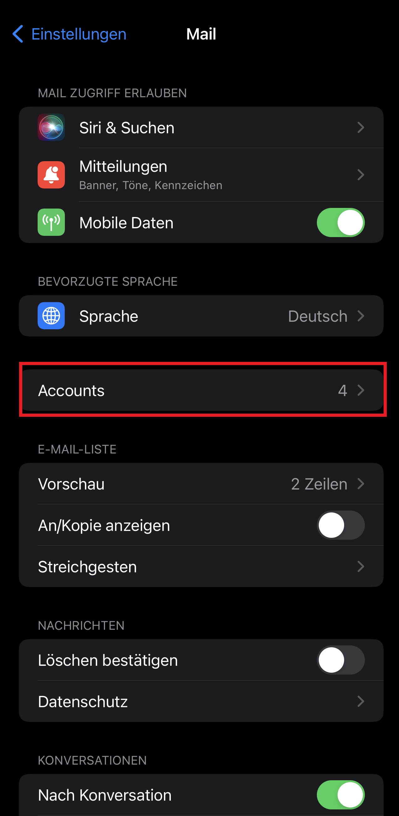 iOS Einstellungen